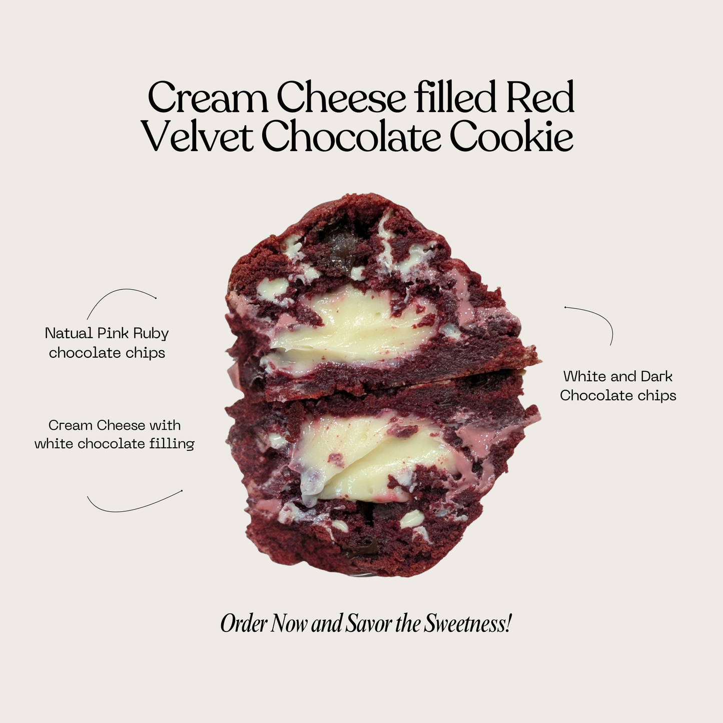 Cream Cheese filled Red Velvet Chocolate Cookie (No Dye)